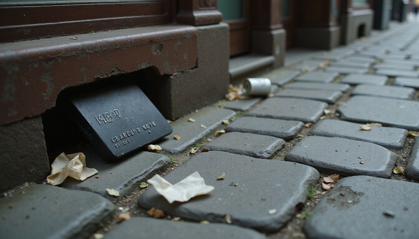 A man stands in an alley near a hidden credit card skimmer.
