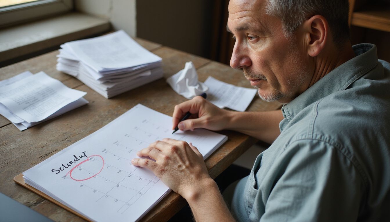 A person analyzes credit card statements and finances at a desk.